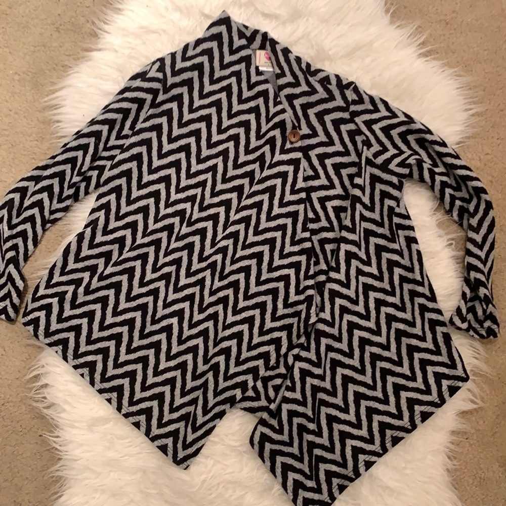 Girls cardigan chevron black grey